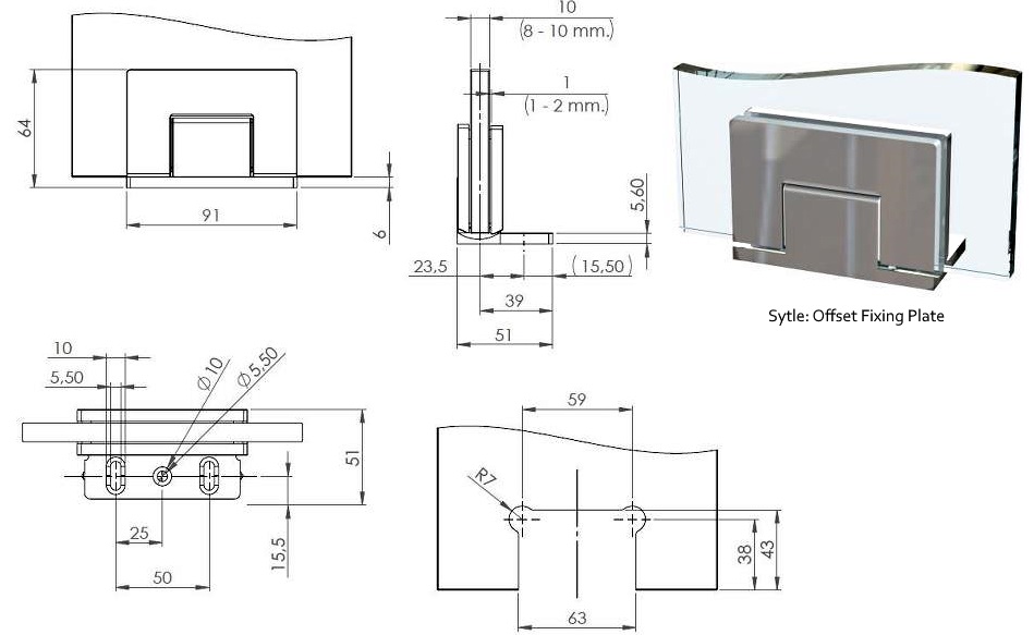 Angle Adjustable Wall Mounted Shower Door Hinge with Snapon Cover & Concealed Screws