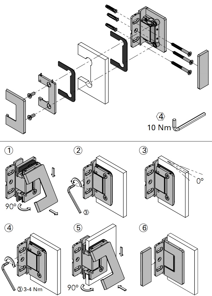 Angle Adjustable Wall Mounted Shower Door Hinge with Snapon Cover